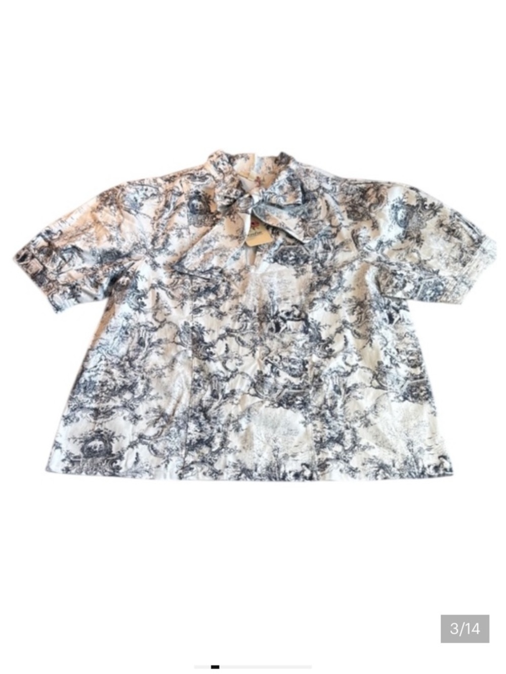 Entro Penelope Toile Tie Neck Blouse Top White Navy Size Large - worn once!